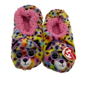 Ty Giselle Leopard Unicorn Slippers Kids Size 4-6 Multicolor Plush Beanie Boos